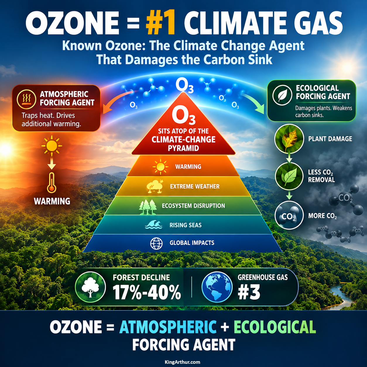 Ozone = atmospheric + ecological forcing agent